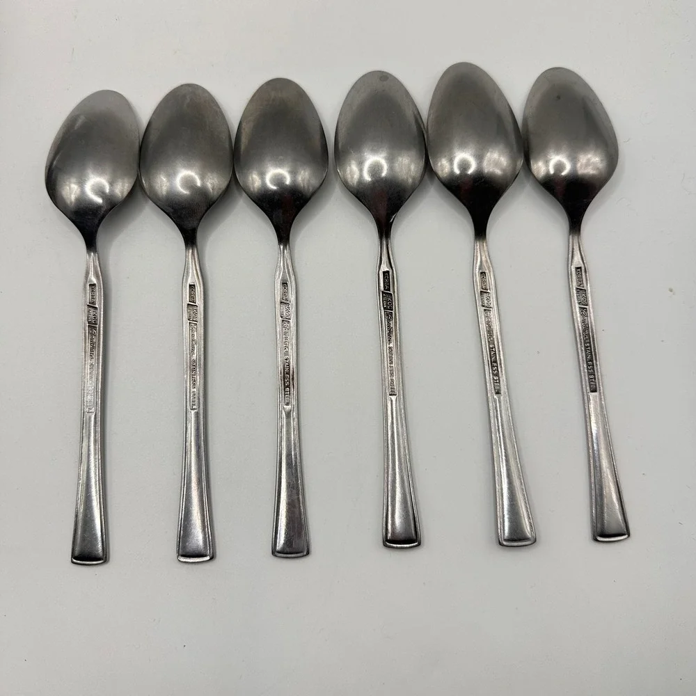 EKCO Eterna Cantina Stainless Steel Teaspoons Set of 6 Floral Korea Vintage